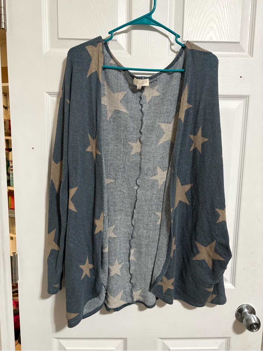 Star Print Open-Front Women's Sweater Cardigan - Blue